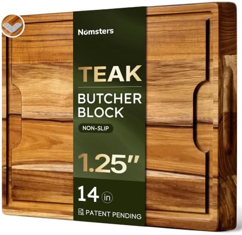 14 x 10 in Teak Cutting Board, Butcher Block with Juice Groove