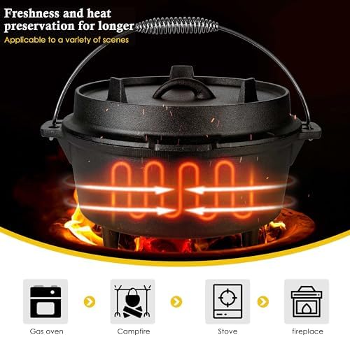 Leonyo 5QT Camping Dutch Oven with Lid Lifter, Pre-Seasoned & Cast Iron