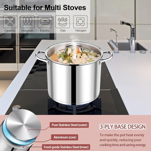 P&P CHEF 14 QT Stainless Steel Stock Pot with Lid, Cooking Pot for Soups