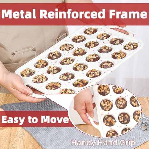 CAKETIME Mini Muffin Pan, Metal Reinforced Frame Mini Cupcake Pans 24 Cups Nonstick Muffin Silicone Molds with Handle for Baking Muffins, Cupcakes, Egg Bites 2 Pack Heart-Shaped