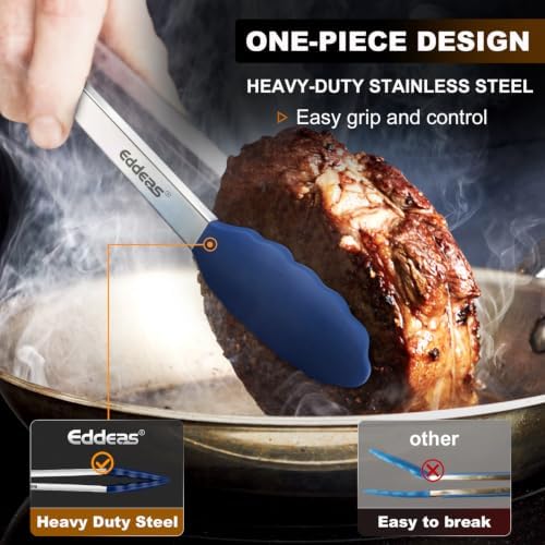 Tongs For Cooking - Silicone Metal Kitchen Tong 7" 9" & 12" Blue