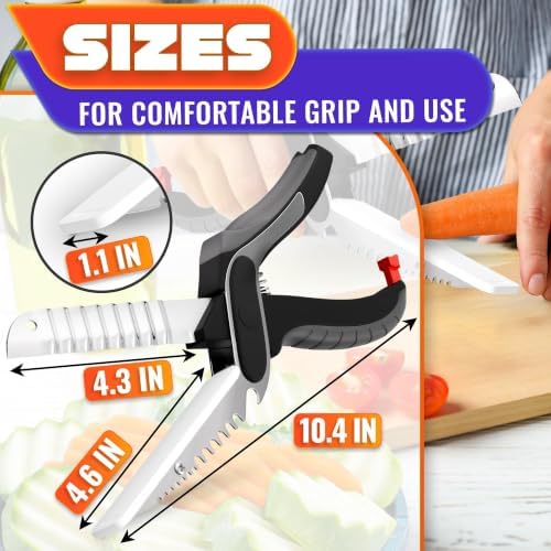 7-in-1 Cutting Board Scissors for Food with Ribbed Blades & Chopping Board