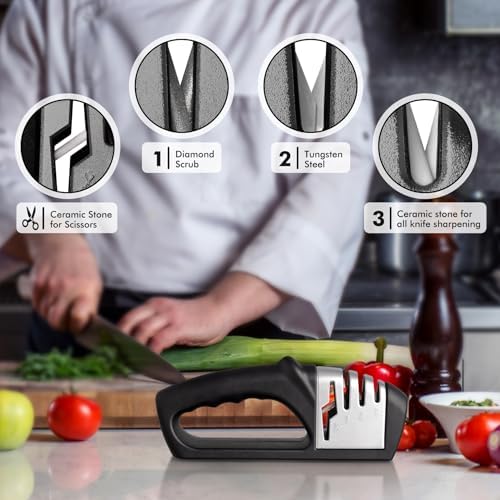 HOTEC 4in1 Knife Sharpener, 3 Stage Manual Sharpener