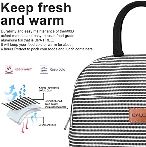BALORAY Lunch Bag for Women Men Adult Lunch Box (Black white stripes), L