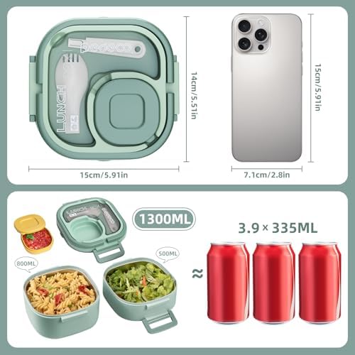 PEDECO Luch Box Set Stackable Stainless Steel Bento Box with Insulated bag,Leak-Proof,2-Tier Bento box,Lunch Box With Portable Sauce Pod and Cutlery-for Kids/Toddler,Dishwasher Safe,Green