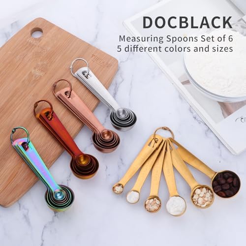 DOCBLACK 6PCS Measuring Spoons, Heavy Duty 18/8 Stainless Steel Measuring Spoons Cups Set, Set of 6 for Gift Measuring Dry and Liquid Ingredients - Orange Red
