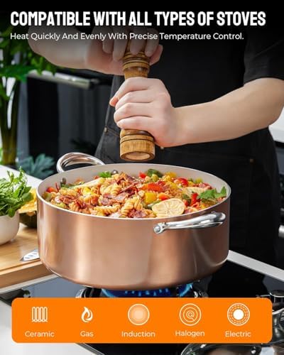 BEZIA 6 Quart Nonstick Stock Pot with Lid, Induction Compatible Cooking Pot