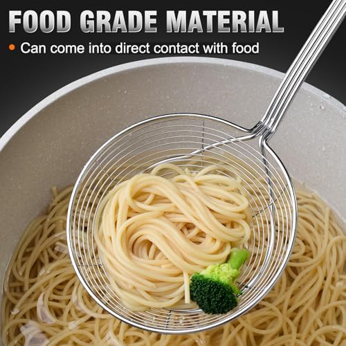 Walfos 7 inch Extra Large Spider Strainer - Stainless Steel Fryer Scoop & 4 in Skimmer Spoon, Set of 2 - Kitchen Spider Skimmer Strainer With Handle, For Cooking, Frying, Pasta, Egg, Foam