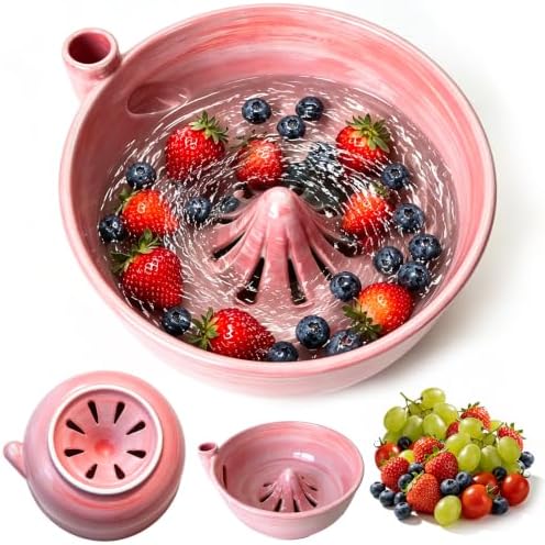 Ceramic Berry Washing Bowl with Auto-Spin Swirl Drainage