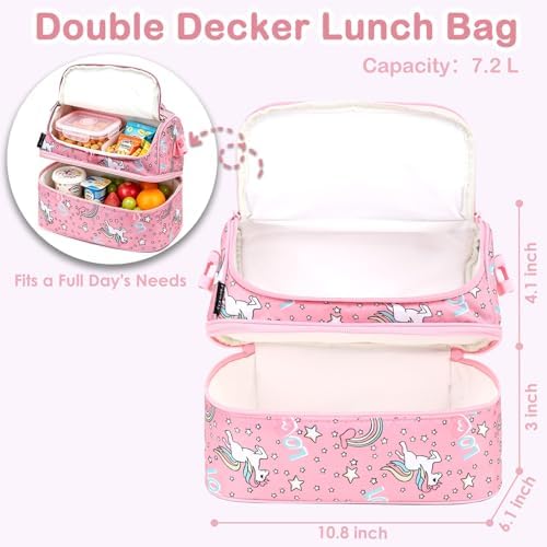 FlowFly Double Decker Cooler Insulated Lunch Bag Large Tote for Boys, Girls, Men, Women, With Adjustable Strap (Red-Unicorn)