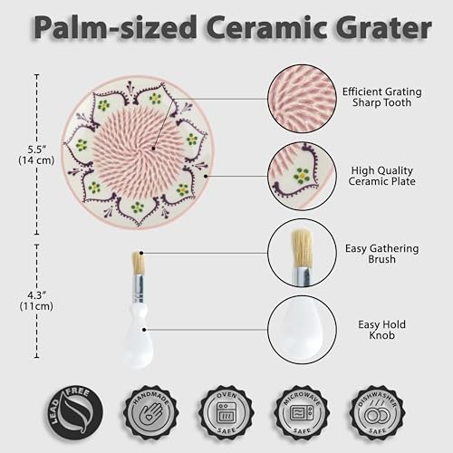 Ceramic Garlic Grater Plate - Handmade 4 Pcs Press - Natural Grinder - Decorative Mincer - Ginger, Cheese Grater - Hand Dish (Vanilla White)