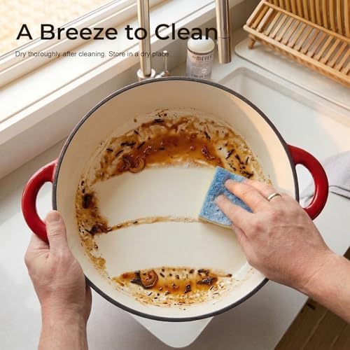 Parmedu 5.5QT Enameled Cast Iron Dutch Oven for Sourdough Bread Red