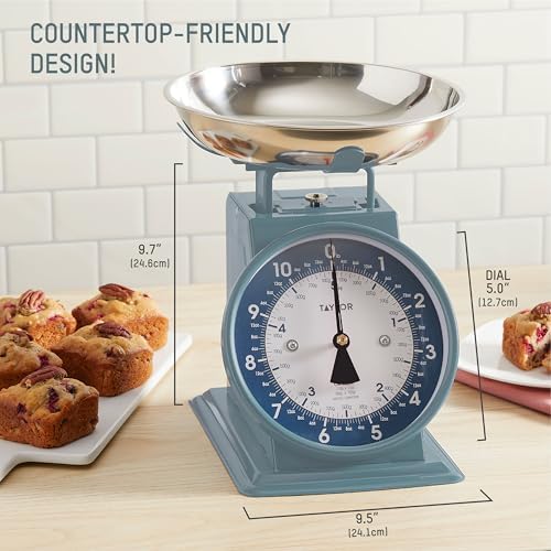 Taylor Mechanical Kitchen Weighing Food Scale with Bowl, Weighs up to 11lbs, Measures in Grams and Ounces, Food Scales for Kitchen, Storm Blue, Mini (Pack of 2)