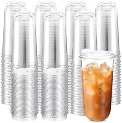 Baderke 500 Pcs Round Bottom Plastic Cups with Lids Clear Togo,20 Oz