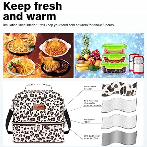 BALORAY Lunch Bag for Women Men Adult Lunch Box (Khaki Leopard Strap),L
