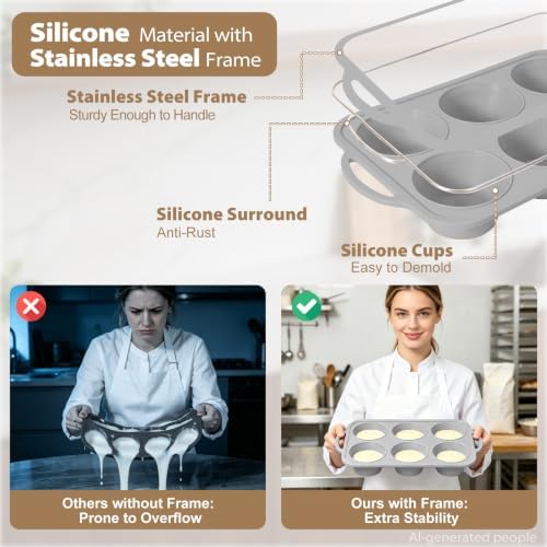 Jumbo Silicone Muffin Pan with Frame, Non Stick Large Cupcake Baking Tin