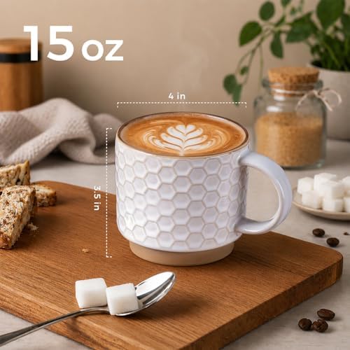GBhome 15 OZ Stackable Coffee Mugs Set of 4, Ceramic Coffee Cups Set