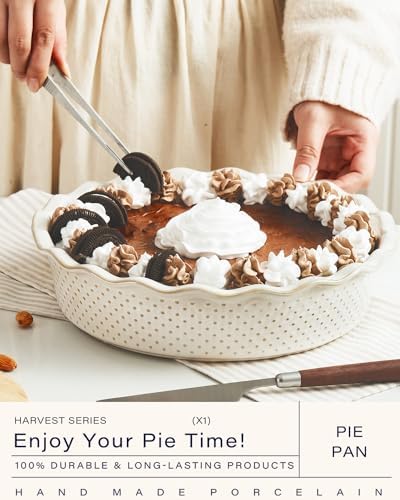 getstar Ceramic Deep Pie Pan, 9 inch Pie Dish for Baking, Non-Stick, Oven & Dishwasher Safe, Farmhouse Decor Quiche Baking Dish, Pie Plate, Deep Dish Pie Pan