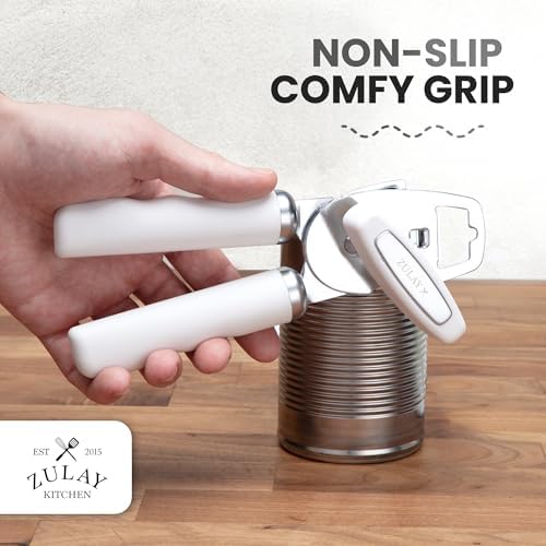 Zulay Kitchen Manual Can Opener Heavy Duty Patented Stainless Steel, White