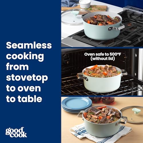 GoodCook Ceramic Dutch Oven with Lid, Induction Compatible, Nonstick and Oven Safe, 5-Quart, Sage Green