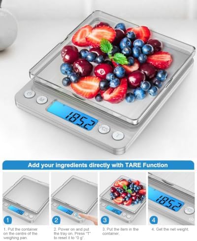 AMIR Digital Kitchen Scale, 3000g 0.01oz/ 0.1g Pocket Coffee Scale, Mini Food Scale, Pro Electronic Jewelry Scale with Back-Lit LCD Display, Tare & PCS Functions, Stainless Steel, Batteries Included
