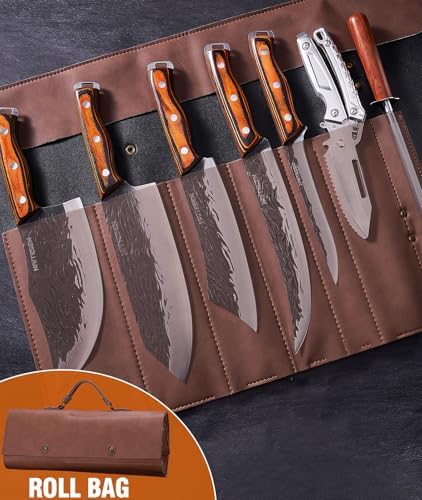 Naitesen 7PCS Butcher Knife and Kitchen Knife with Roll Bag