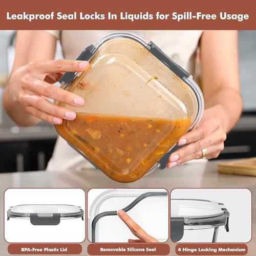 Razab 2 PC 1200ML / 41 Oz Glass Food Storage Containers with Lids - Airtight & Leakproof - Microwave/Oven/Freezer Safe - BPA Free - Ideal for Meal Prep, Storing Leftover & Lunch