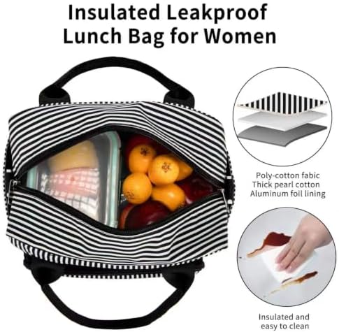 Lunch Bag Women Lunch Box for Women Adult Cute Insulated Lunch Bag Lager Cooler Lunch Tote Bags for Work Picnic (Black Stripes)