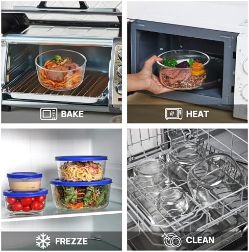 Vtopmart 4 Pack Glass Bowls with Lids (1, 2, 4, 7 Cup)