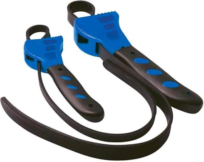 2-Pack Adjustable Rubber Strap Wrench Set – 25.20" & 20.48" Heavy-Duty Strap Wrench for Oil Filter, Jar Opener, Water Filter, Plumbing, Sink, Faucet – Non-Slip Multipurpose Wrench Tool (Blue)