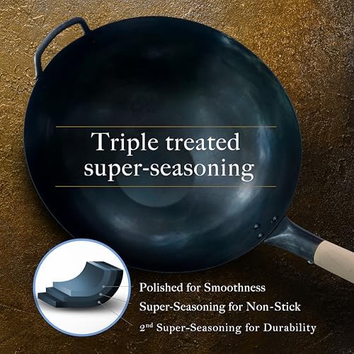 Preseasoned Flat Bottom Carbon Steel Wok (12 inch Preseasoned Flat Bottom Pow Wok)