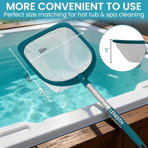 POOLWHALE Hot Tub and Spa Leaf Skimmer Net, Ultra Fine Mesh Bag with Aluminum Pole - Handheld Pool Net for Small Above Ground Pools Efficient Debris Removal