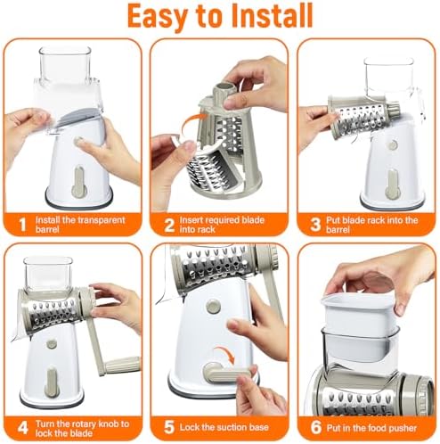 Rotary Cheese Grater Hand Crank, 5-in-1 Vegetable Chopper Spiralizer Slicer
