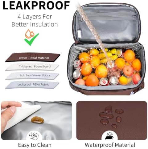 NOL Insulated Lunch Bag for Women Men Adults, Reusable Lunch Tote with Adjustable Shoulder Strap, Leakproof Thermal Food Cooler Bag with Front Pocket and Side Mesh Pockets for Work Travel, Coffee