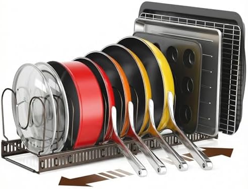 ORDORA Pots and Pans Organizer under Cabinet, 11.8-22.8" 12 Dividers Bronze