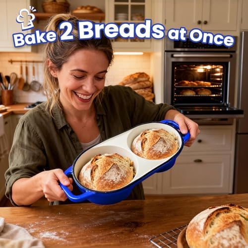 YONILL Mini Double Dutch Oven with Lid for Sourdough Bread Baking (Blue)