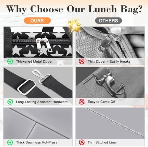 Coobiiya Insulated Lunch Box for Men & Women, Leakproof Lunch Bag Cooler Bag with 4 Pockets,Heavy Duty Lunch Bags Men Cooler Bags for Camping, Travel, Work Kayaking & Beach