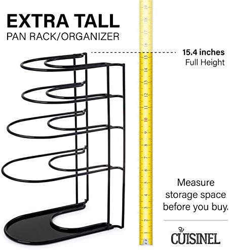 Cuisinel Pan Organizer for Cast Iron, Extra Large 5-Tier Rack, Black 15.4"