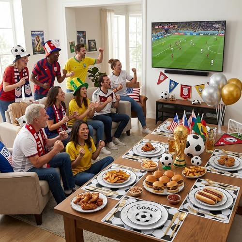 I00000 20 White Plastic Soccer Plates, Disposable Plates for Soccer Party