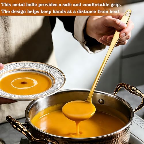 Gold Soup Ladle Stainless Steel Serving Spoon with Handle, 11.6 Inch