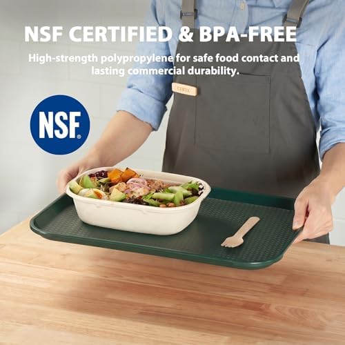 CURTA Lunch Trays 6 Pack, Green Tray 12 x 16, Plastic Food Trays for Eating Bulk, NSF Certified Cafeteria Tray for Commercial Food Service and School