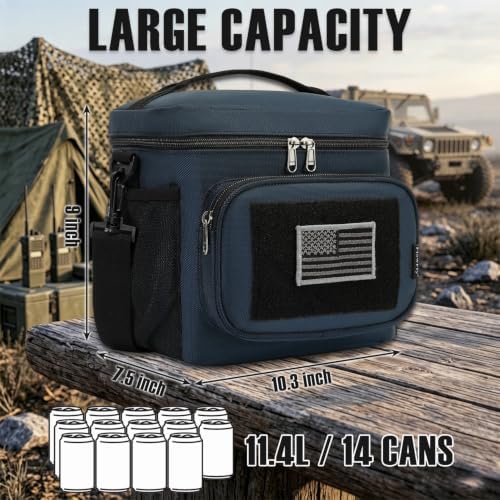 FlowFly Lunch Bag, Insulated Cooler, Thermal Lunch Box Tote with MOLLE/PALS Webbing, Adjustable Padded Shoulder Strap, for Tactical Men Women Adults and Boys Girls Kids (Cyan, Medium)
