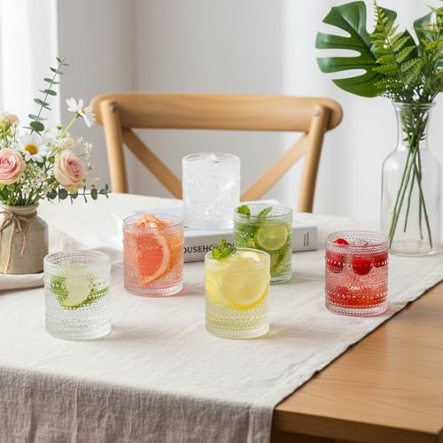 Moretoes Cocktail Glasses10 OZ Hobnail Drinking Glasses Set of 6