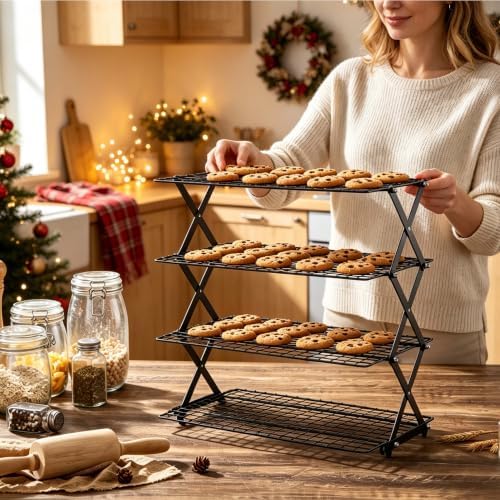 LIANYU 4-Tier Cooling Rack for Baking & Cooking, Collapsible & Space-Saving
