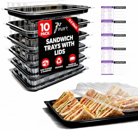10 Pack Catering Trays with Lid – 13" Serving Trays with Lids - Reusable Serving Platter With Lid for Catering, Buffet, Picnics & Events – Party Trays With Lids (13.39 × 9.84 × 2.95 inch)