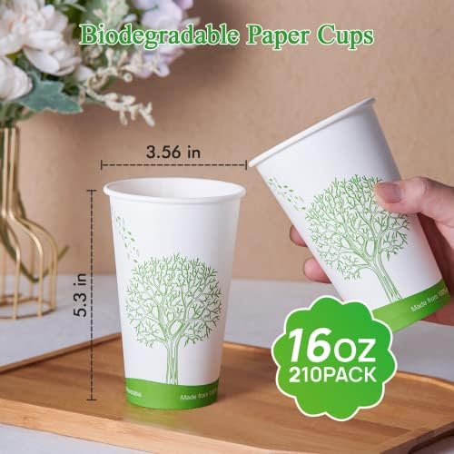 ECOLipak 210 Count 16 oz Compostable Paper Cup, Disposable Paper Coffee Cup