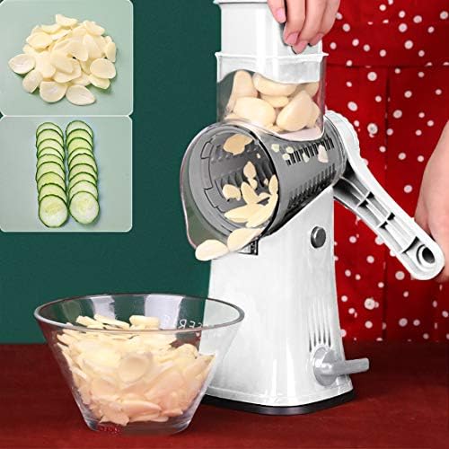 Rotary Cheese Grater Shredder 5-in-1 Tumbling Box Mandoline Vegetable Slicer Waffle Cutter Nut Chopper, White