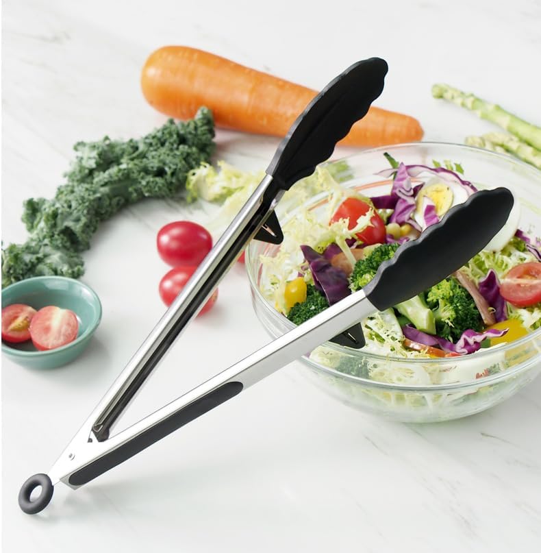 12" Kitchen Tongs for Cooking with Silicone Tips, Serving Tong for Salad