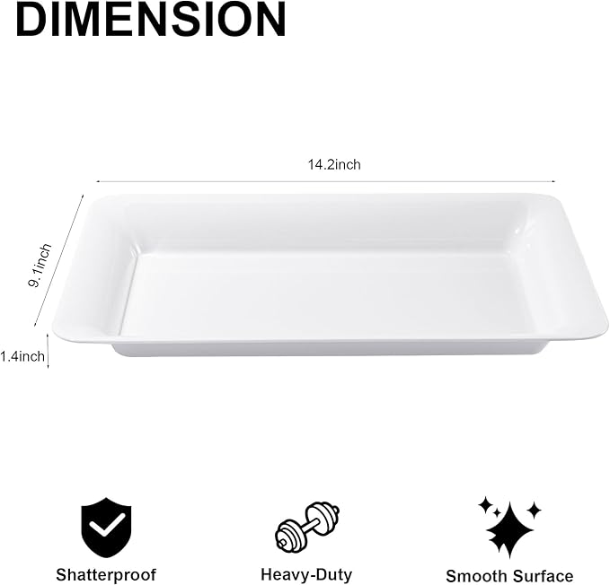 6-Pack 14" x 9" White Large Plastic Serving Trays, Reusable Serving Platters for Dessert, Fruit, Snacks, Cookies, Heavy Duty Food Serving Tray for Kitchen, Party