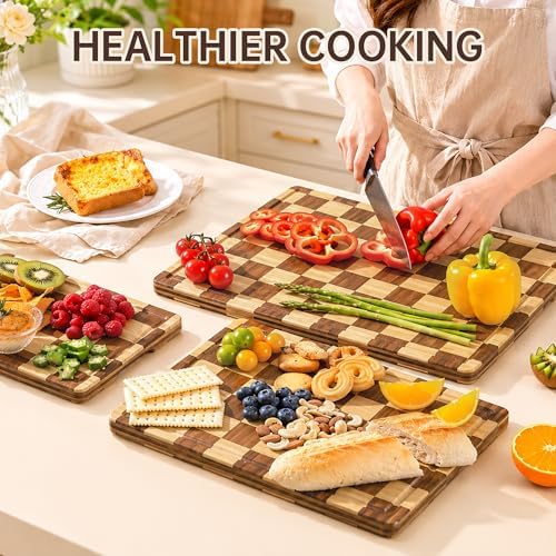 THETCHRY Checkered Cutting Board Set, Bamboo Cutting Board for Kitchen